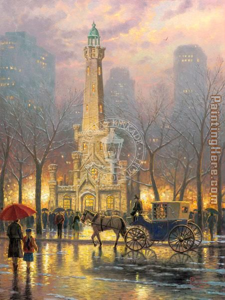 Chicago Water Tower painting - Thomas Kinkade Chicago Water Tower art painting